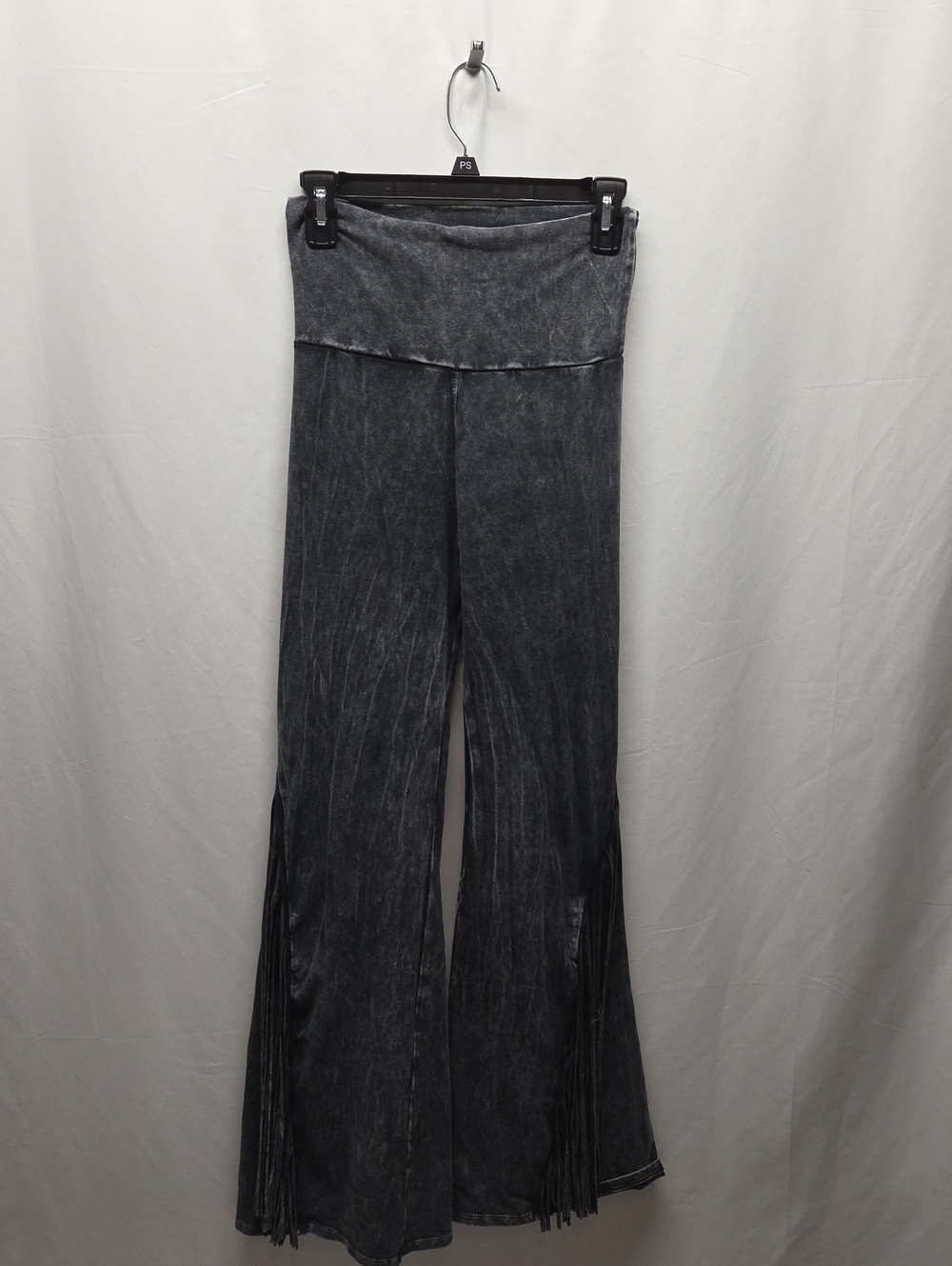 T Party Fashion Gray Mineral Washed Flare Yoga Pants with Fringe Western Festiva